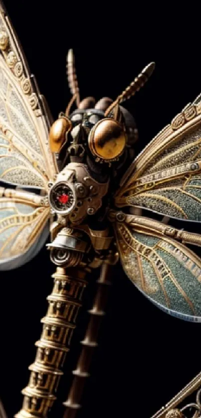 Intricate steampunk insect wallpaper with metallic details and vivid colors.