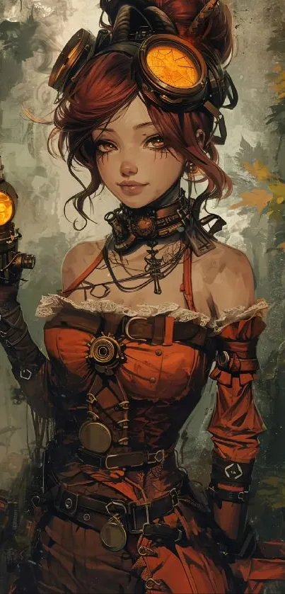 Steampunk-themed fantasy character art in vibrant colors for mobile wallpaper.