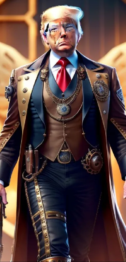 Steampunk leader with ornate design and bronze color palette.