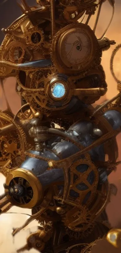 Steampunk mechanical art with gears in golden tones for mobile wallpaper.