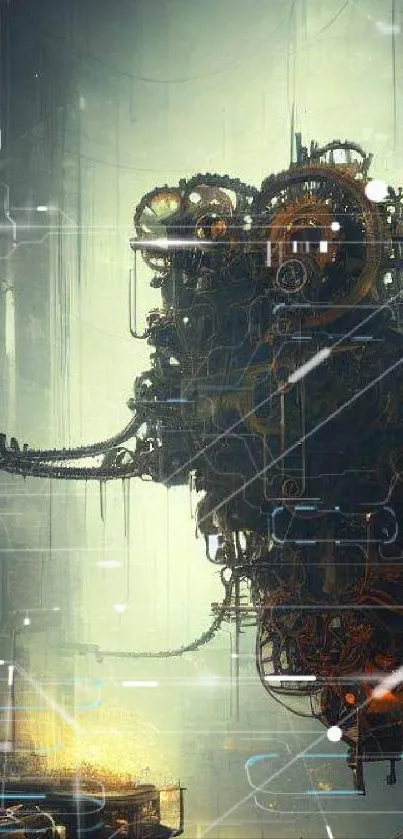 Intricate steampunk mechanical art wallpaper with dark and futuristic elements.