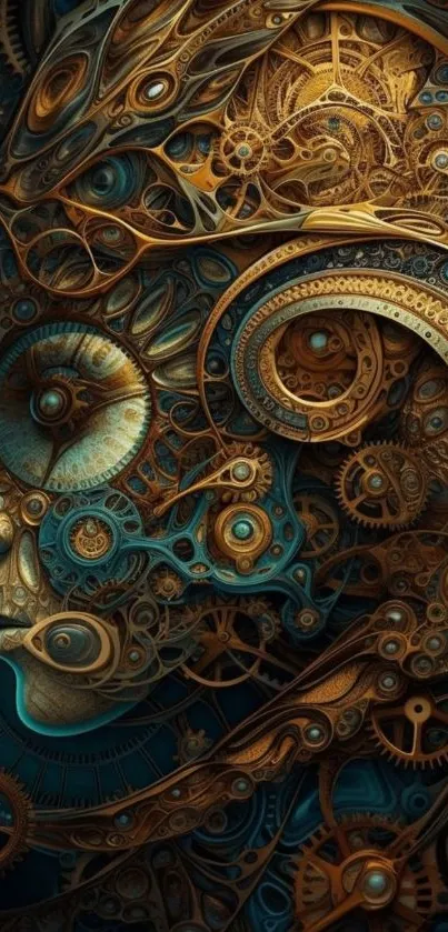 Intricate steampunk face design with mechanical gears.