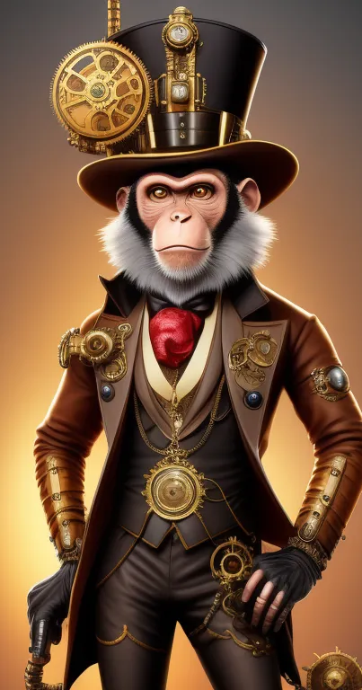 Steampunk monkey with gears and vintage attire on a mobile wallpaper.