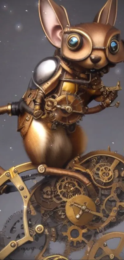 Steampunk mouse with gears in bronze style.