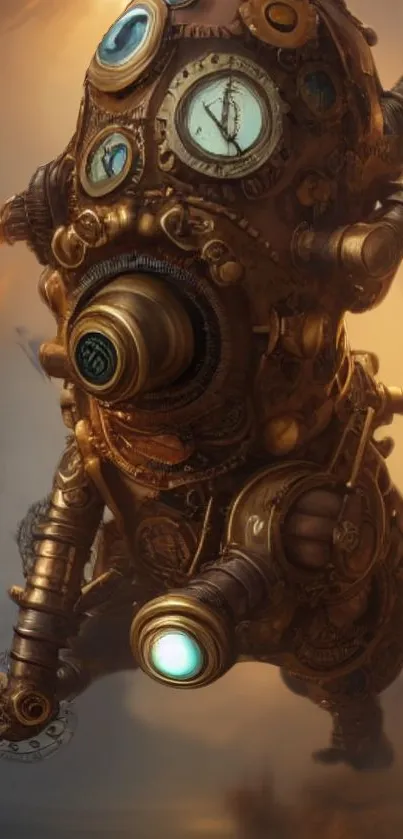 Steampunk nautical machine with gears and clocks on a mobile wallpaper.