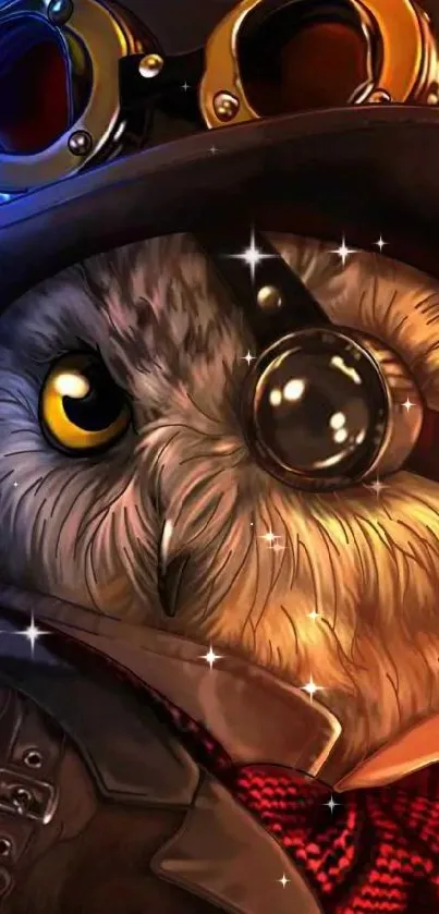 Steampunk owl art with vibrant colors and intricate design elements.