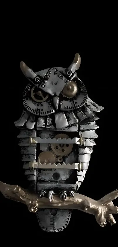 Steampunk owl with gears on black background.