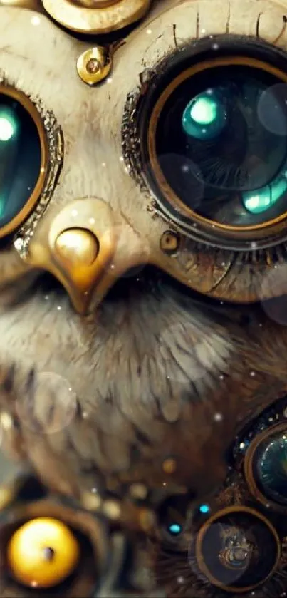 Intricate steampunk owl with metallic details.