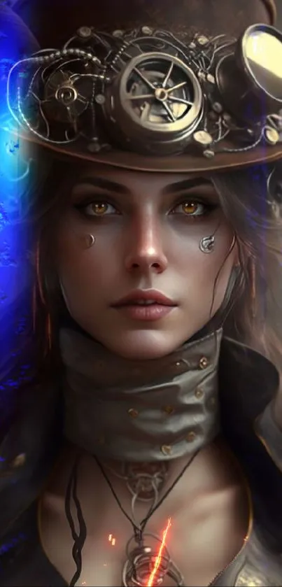 Steampunk portrait of woman in hat.