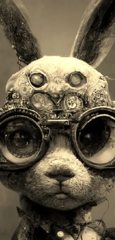 Steampunk rabbit with goggles and metal gears in a vintage style.