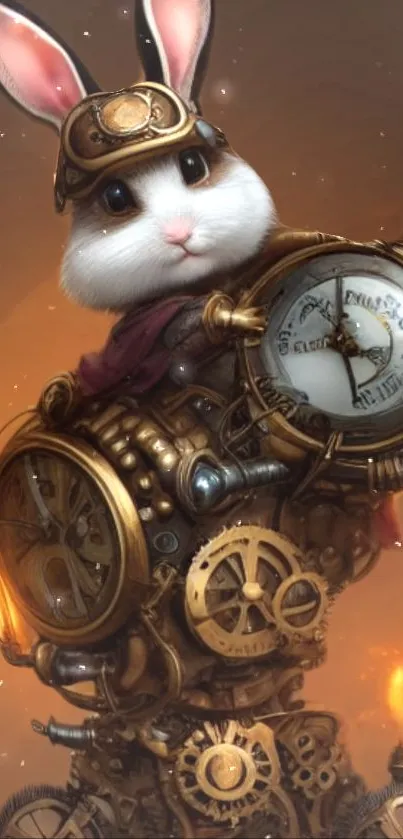 Steampunk rabbit with gears and mechanical parts in fantasy design.