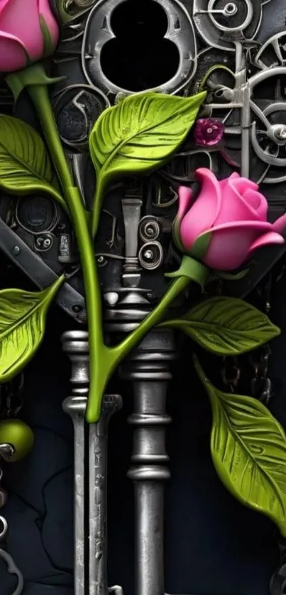 Steampunk design with roses and lock.