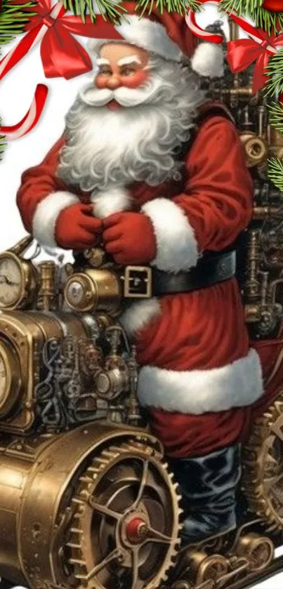 Steampunk Santa Claus with festive gears.