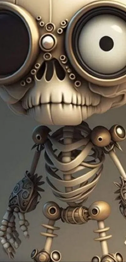 Steampunk skeleton android with intricate design and gears, mobile wallpaper.