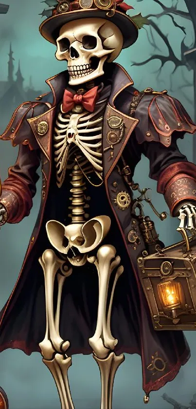 Steampunk skeleton art wallpaper for mobile phones.