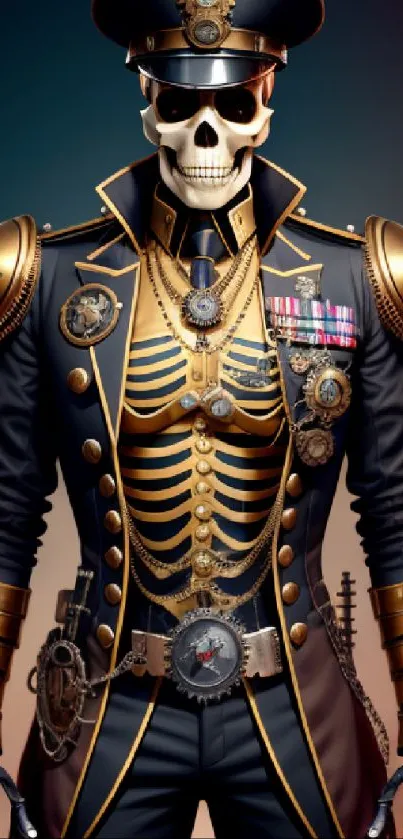 Steampunk skeleton commander with gold details mobile wallpaper.