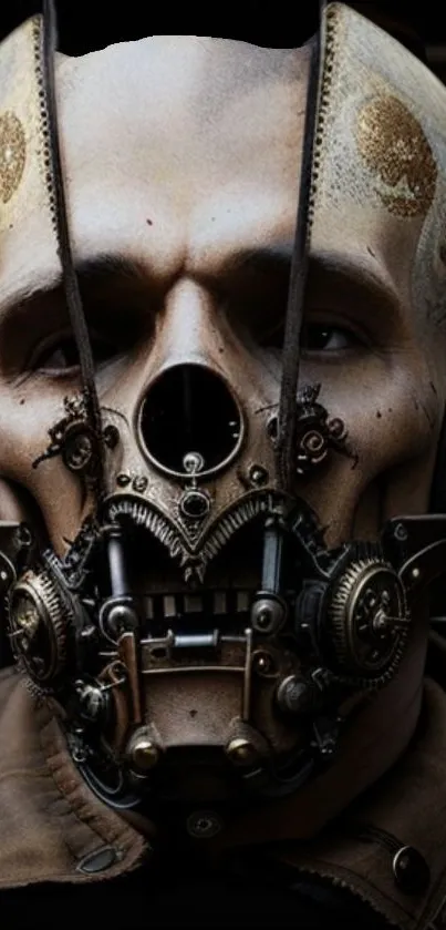 Steampunk skull with mechanical details and a dark brown theme.