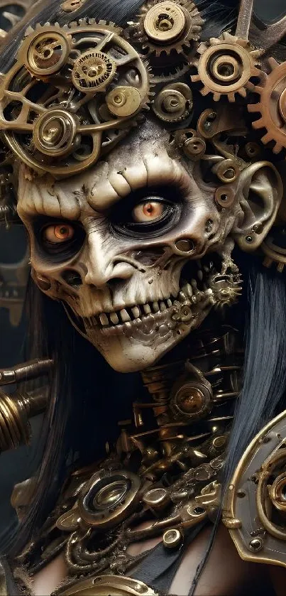 Steampunk skull fantasy art with gears and intricate details.