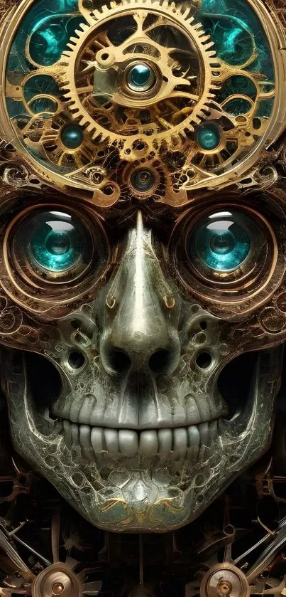 Intricate steampunk skull with mechanical gears.