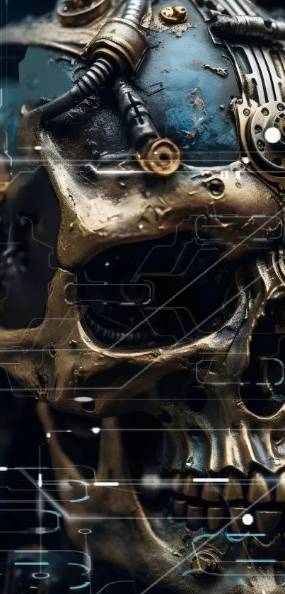 Steampunk skull with gears and metallic textures displayed in a stunning wallpaper.