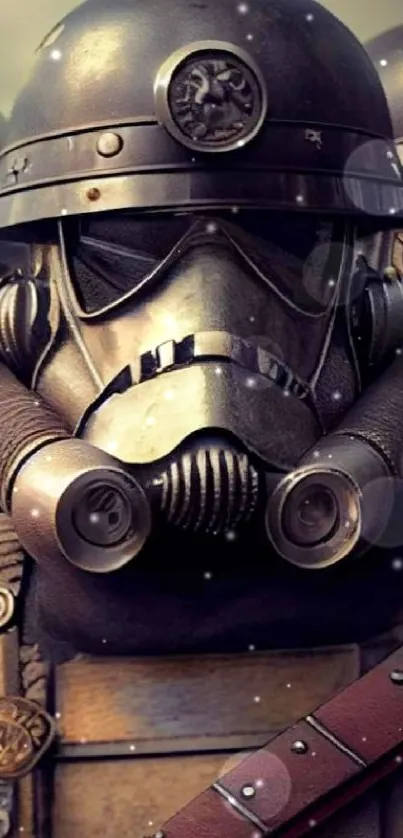 Steampunk soldiers with detailed armor in a sci-fi style mobile wallpaper.