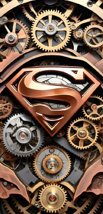 Steampunk design with Superman logo and intricate gears.