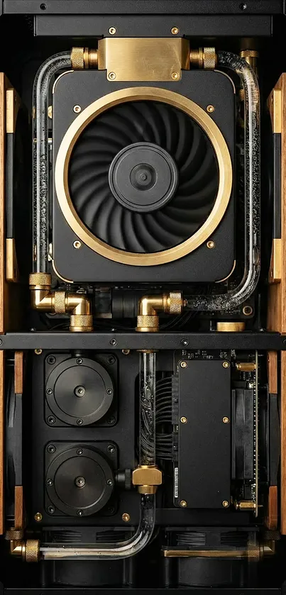 Steampunk-inspired mobile wallpaper with gears and golden accents.