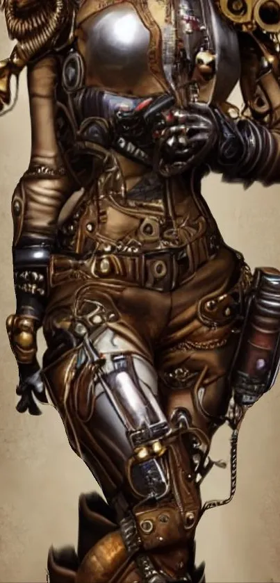 Steampunk warrior in detailed armor with a futuristic design.