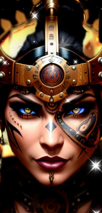 Steampunk warrior fantasy art with intricate details and vivid colors.