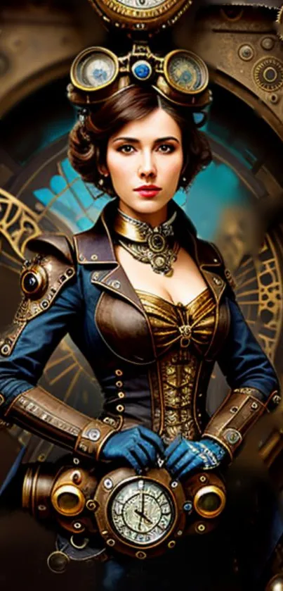 Steampunk woman with clockwork gears art wallpaper.