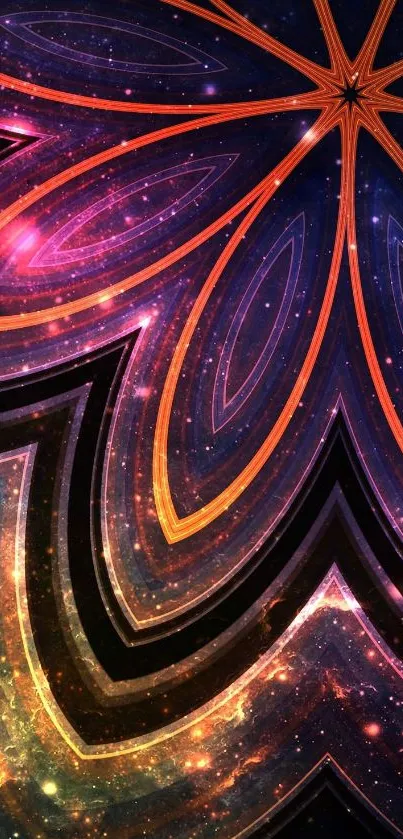 Colorful abstract galaxy-themed mobile wallpaper with purple and orange hues.