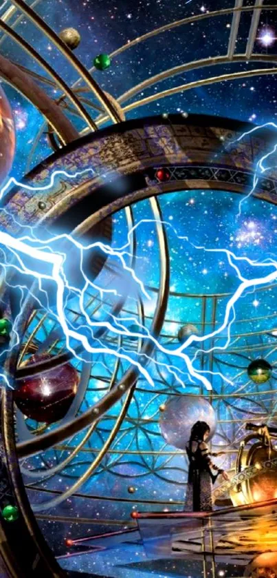 Intricate cosmic space design with celestial elements and vibrant colors.