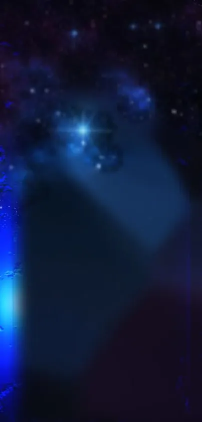 Dark blue galaxy wallpaper with a starry sky and cosmic elements.
