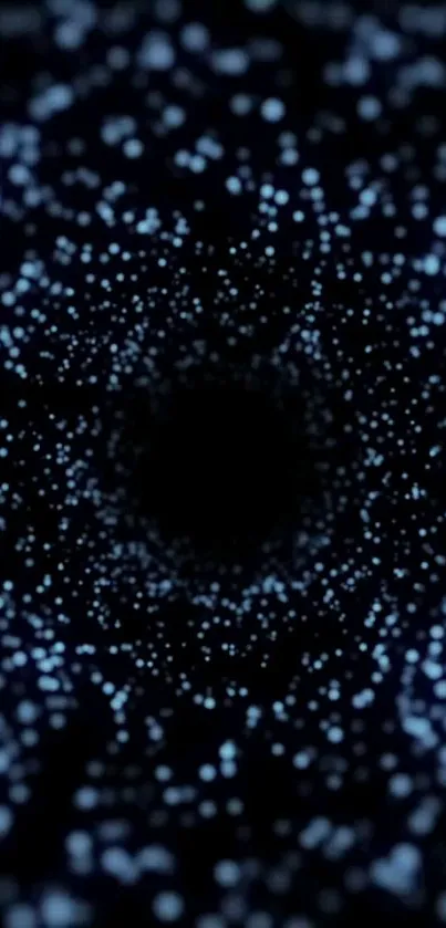 Dark cosmic tunnel with glowing blue stars on phone wallpaper.