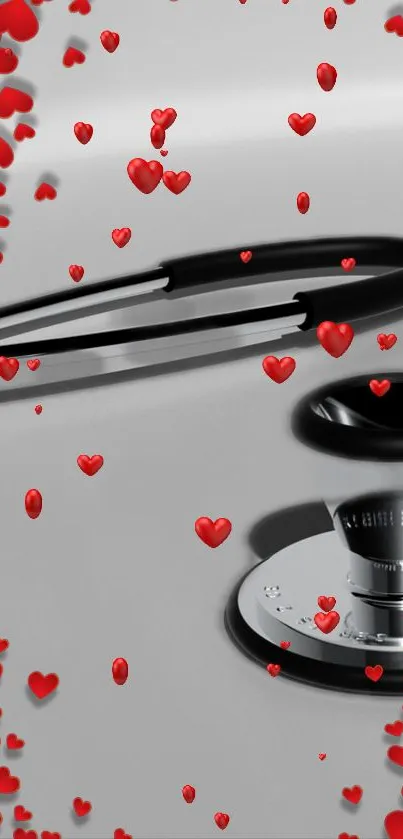 Stethoscope with red hearts mobile wallpaper design.