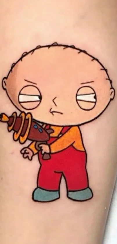 Stewie Griffin tattoo art with raygun illustration.