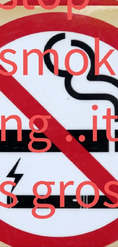 No smoking sign with stop smoking text overlay in beige and red hues.