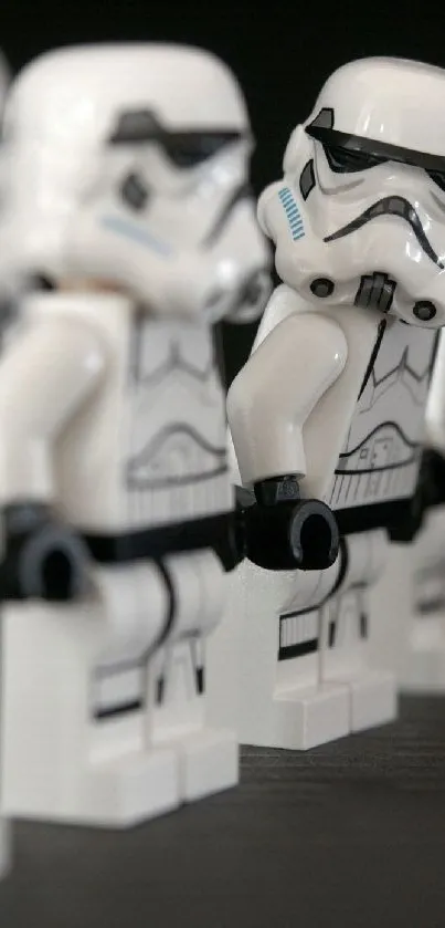Lego Stormtrooper figures in artistic arrangement.