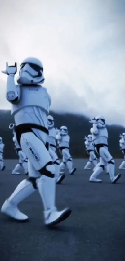 Stormtrooper march wallpaper for mobile, perfect for sci-fi enthusiasts.