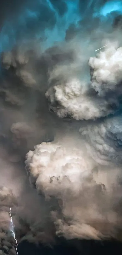 Dynamic storm clouds with lightning in a dramatic mobile wallpaper.