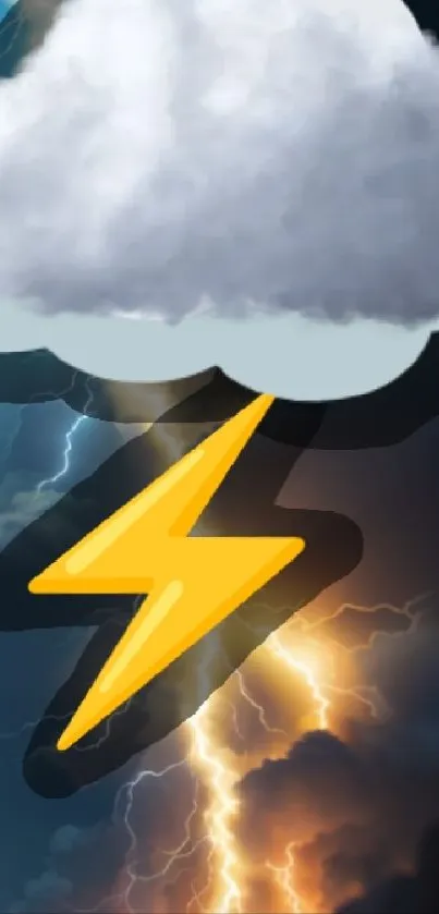 Electric lightning bolt with cloud on a stormy background.