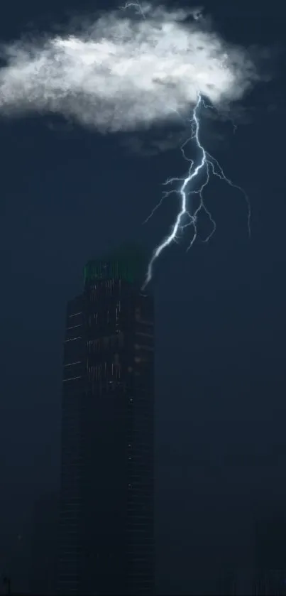 Lightning strikes over a dark cityscape at night.