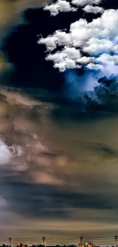 Explosive lightning bolts under swirling clouds in a dramatic night scene.