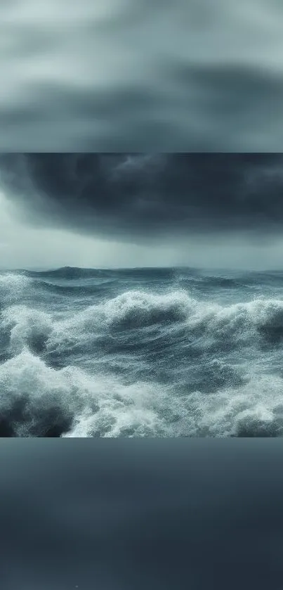 Stormy ocean waves under dark clouds wallpaper.