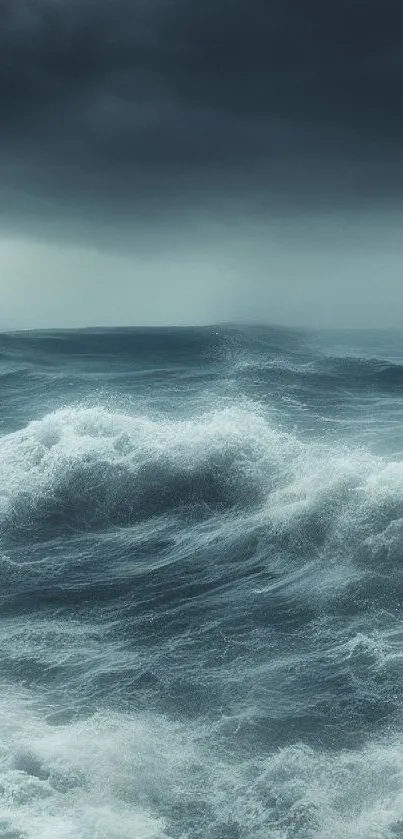 Stormy ocean waves under a dark sky