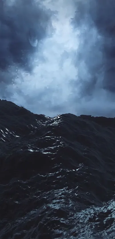 Dark ocean waves under a stormy sky