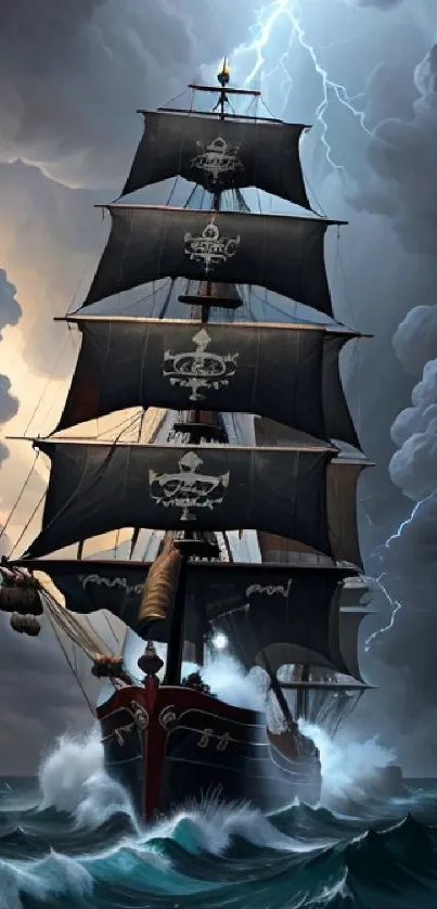 Majestic ship in stormy seas mobile wallpaper.