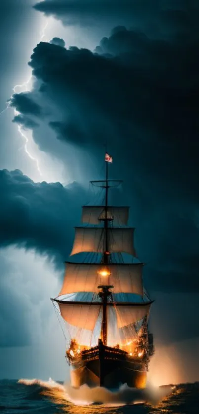 Majestic ship in stormy weather mobile wallpaper with vivid lighting and dramatic sky.