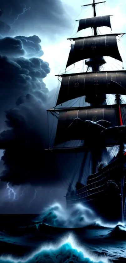 Majestic ship sails through stormy ocean waves.