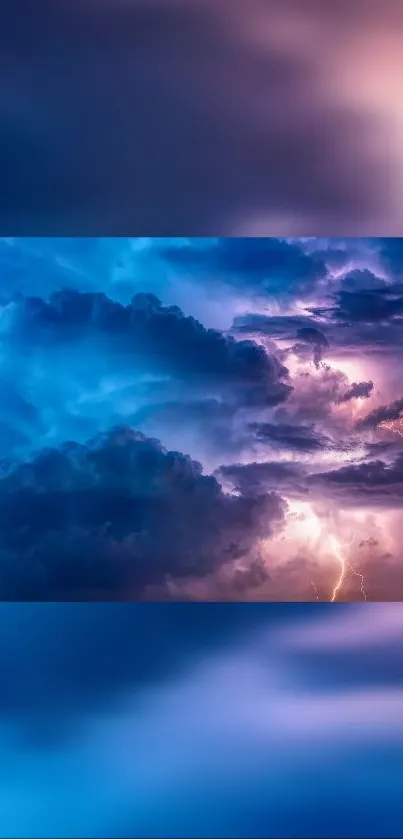 Stormy sky with lightning strikes and dramatic blue clouds in a stunning wallpaper.